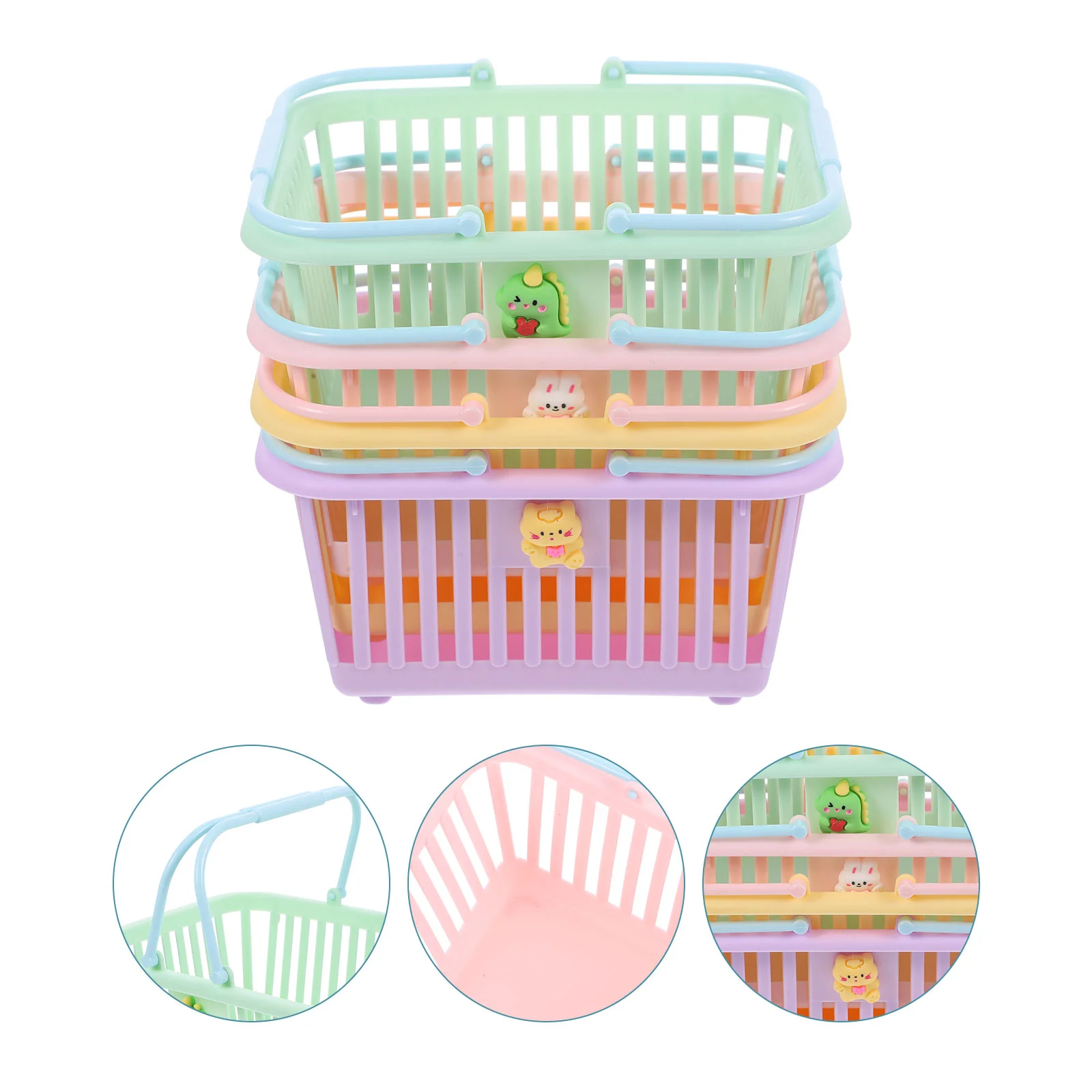 

4 Pcs Storage Basket Household Plastic Shopping Cart Kids Toy Organizer Office Children Toys Baskets Cartoon Bin Sundries