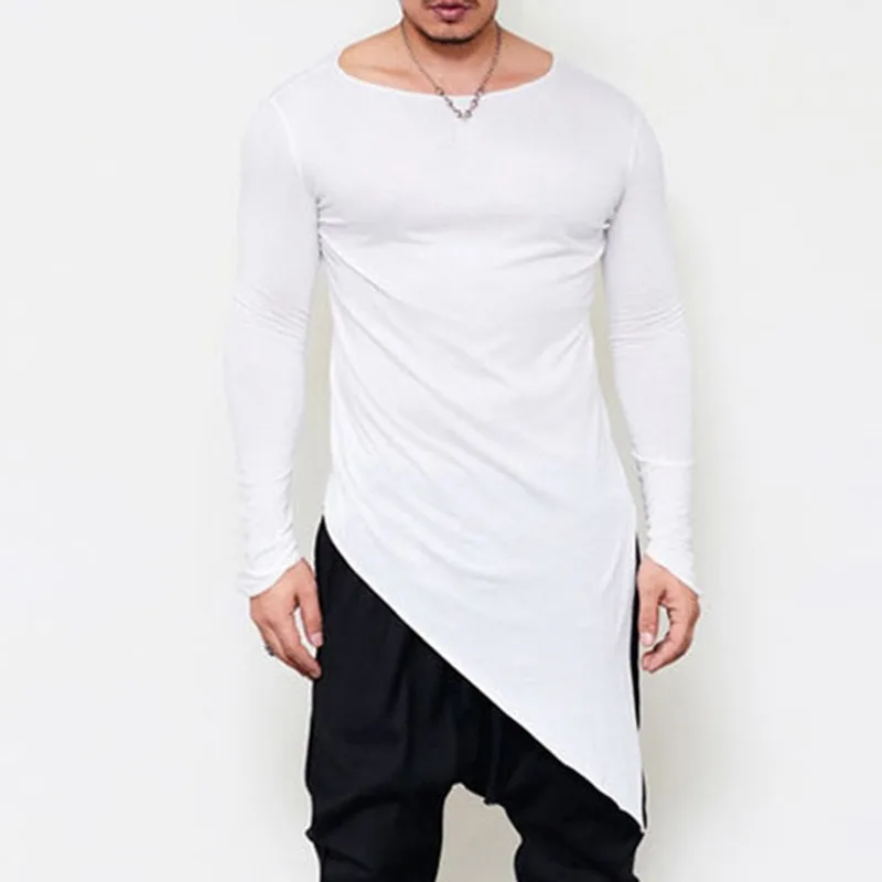 Мужская одежда 2022 футболка с длинным рукавом однотонные топы асимметричным