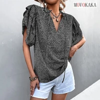 movokaka fashion woman blouses summer shirts printing butterfly sleeve v neck tops women pretty and cheap womens elegant blouse