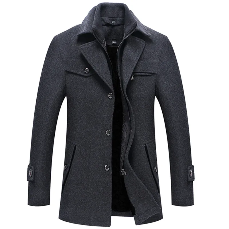 

Man Classic Fashion Trench Coat Jackets MaleLong Trench Slim Fit Overcoat Blends Fashion Wool Warm Outerwear Windbreaker 2022
