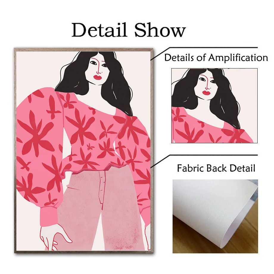 Абстрактная кривая Девочка Розовая Геометрическая иллюстрация плакаты и принты