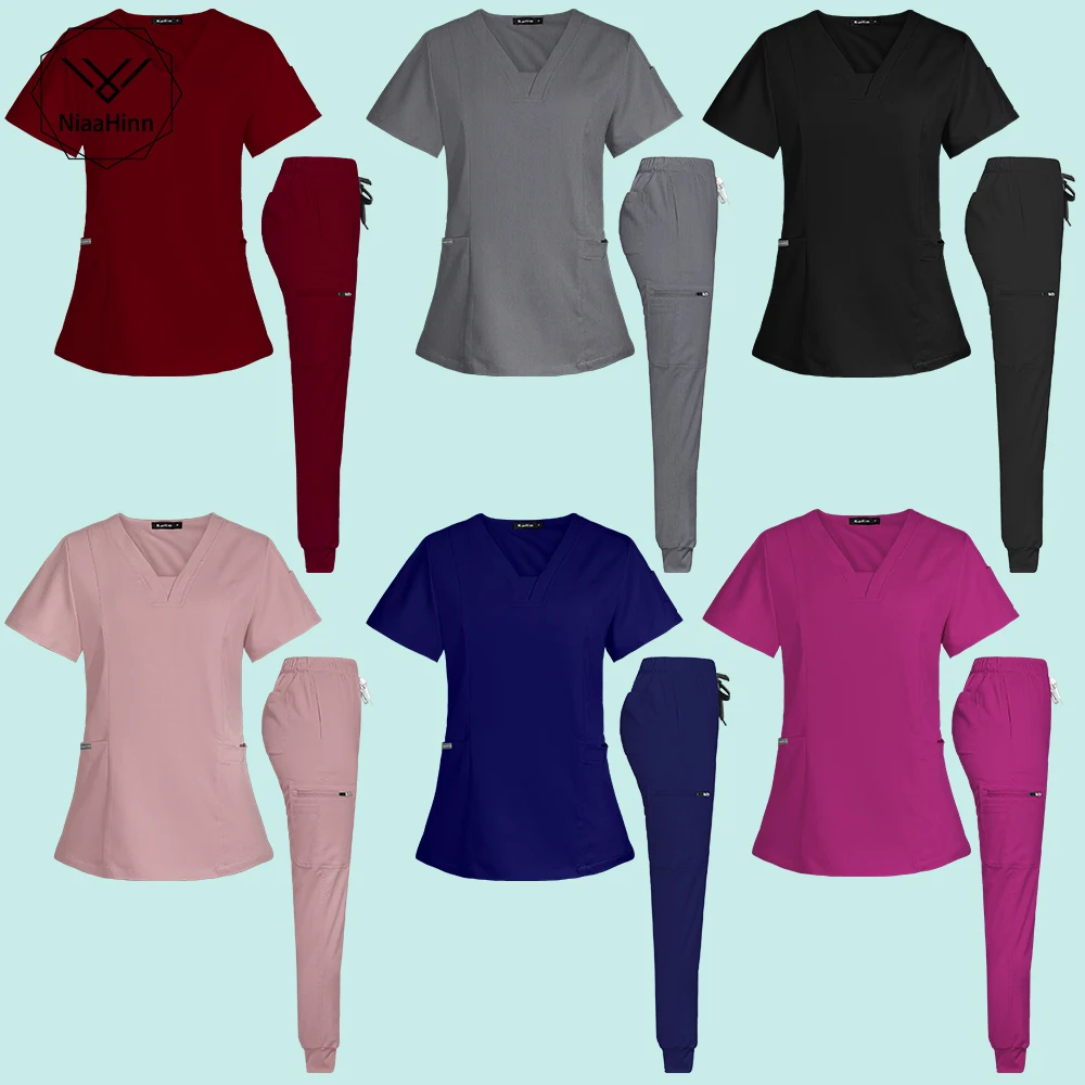 

Clinic Nurse Overalls Pharmacy Operating Room Solid Color Set High Quality Stretch Veterinary Medical Supplies Care Accessories