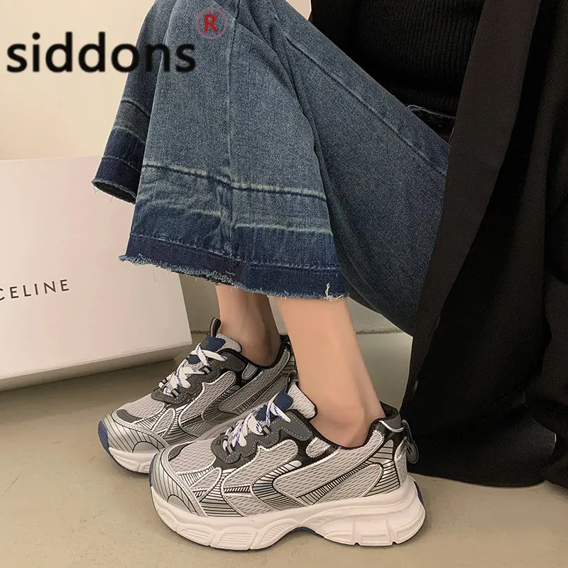 Fashion Breathable Mesh Comfortable Women's Vulcanized Shoes Summer Women's Platform Lace-up Sneakers Running Shoes