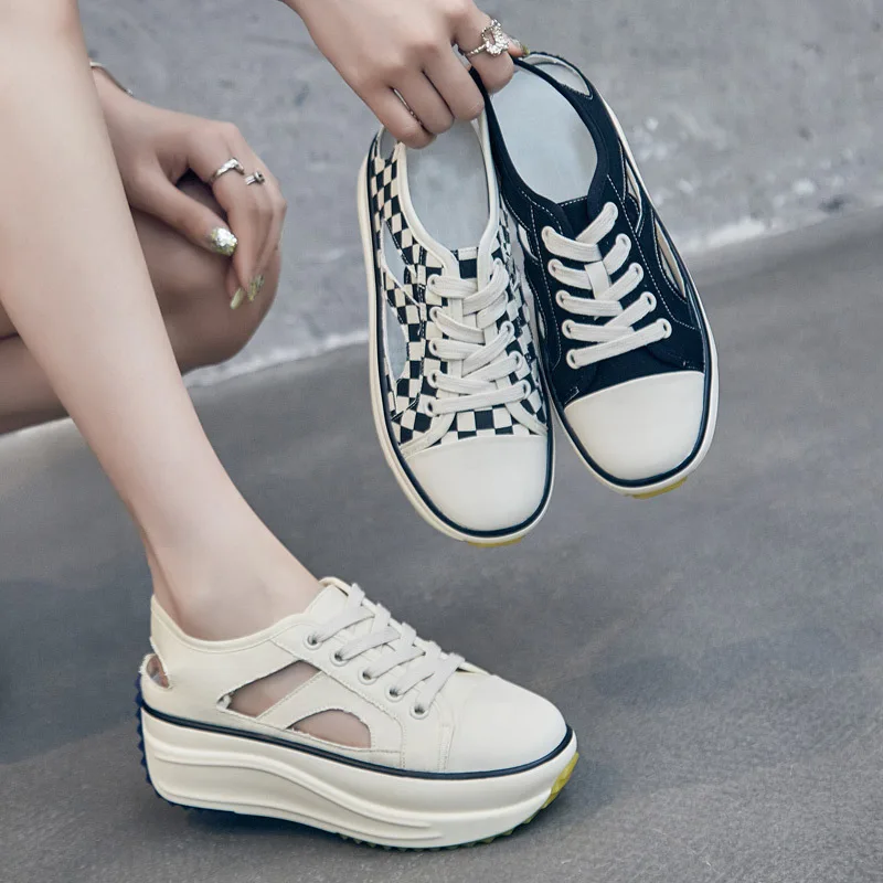 

Сандалии женские холщовые, удобная повседневная обувь на плоской подошве, кроссовки с вырезами, белые, 5 см