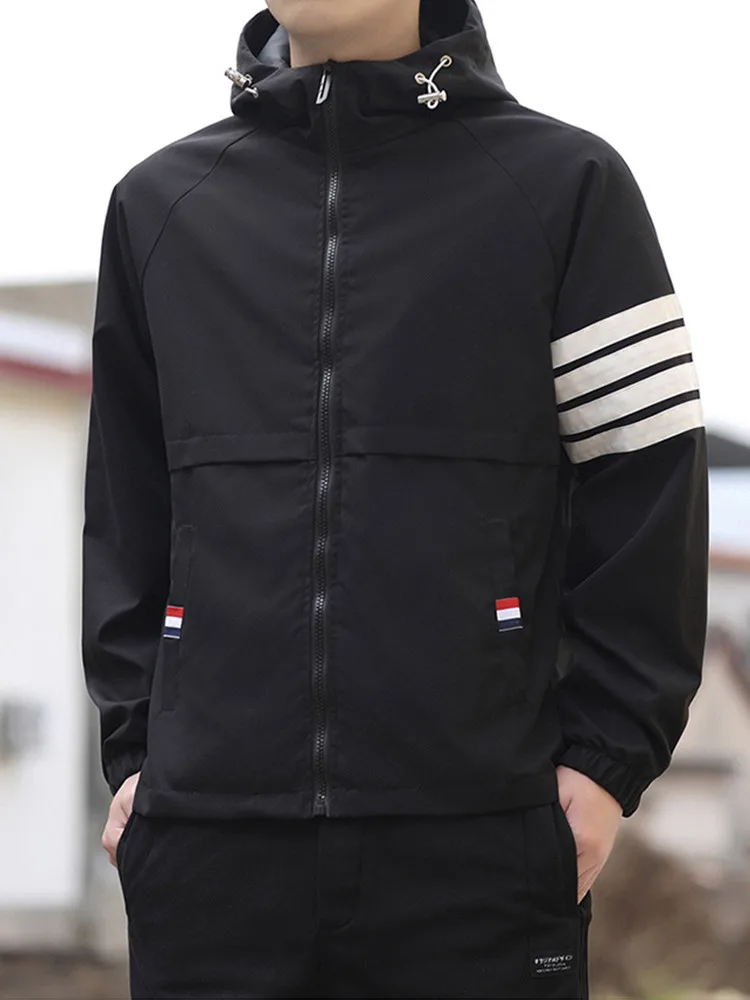 

2022 Spring Autumn New Trend Solid Color Four Stripe Men's Hooded Jacket Casual Fashion Sports Track Suit Men's Top