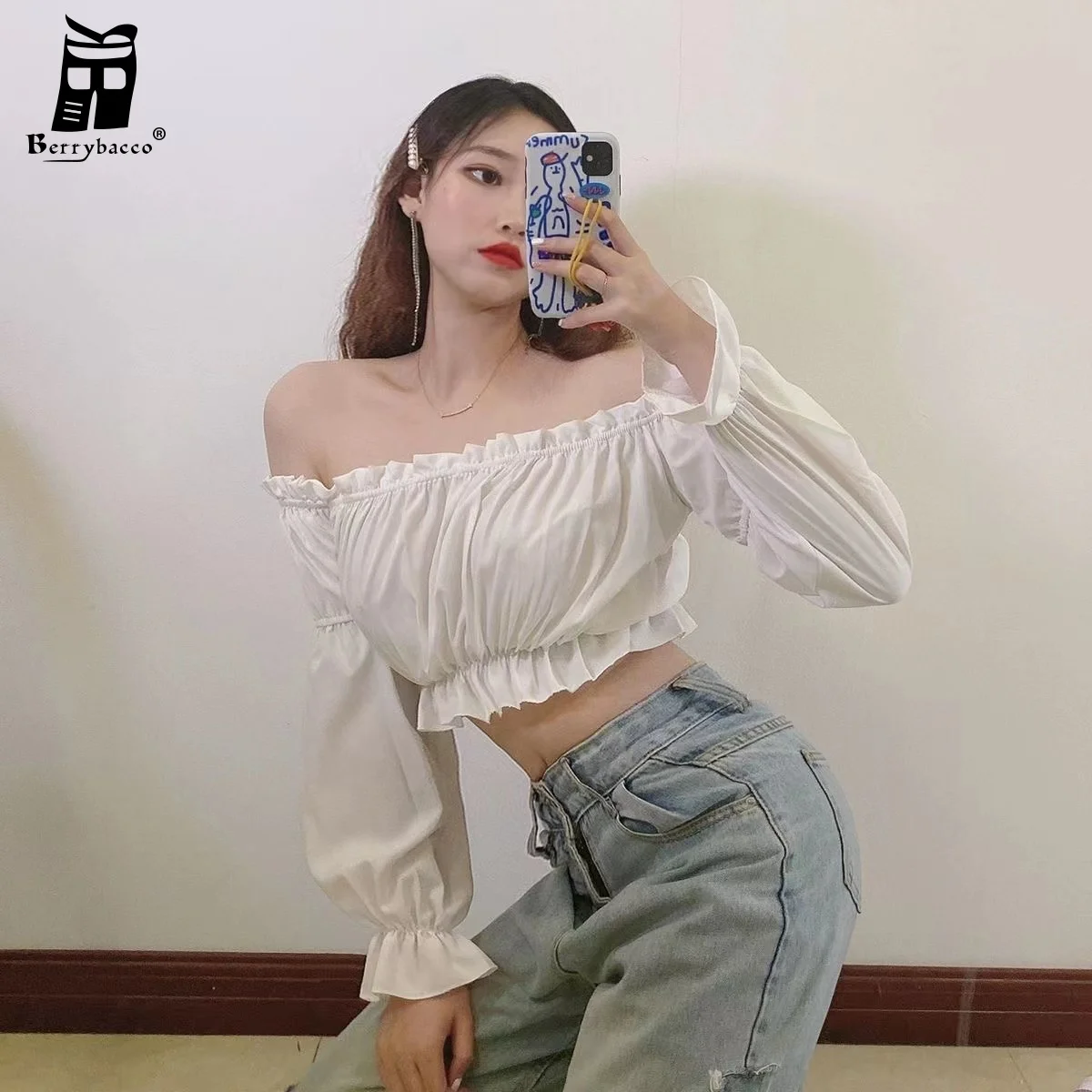 Сексуальный топ на одно плечо джинсы блузка для девочек женские элегантные