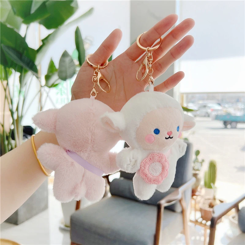 

Cute Plush Sheep Keychain Car Key Ring Pendant Plush Animal School Bag Pendant Gift Kawaii Backpack Keychains for Girls