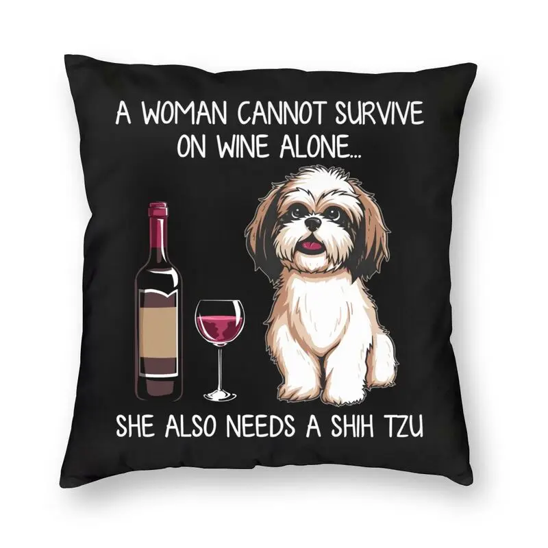 

Cool Shih Tzu and Wine Square Pillow Case Fashion Home Decor 3D Double-sided Printing Funny Dog Cushion Cover for Car