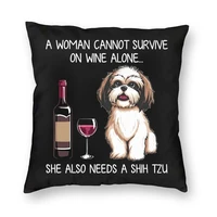 cool shih tzu and wine square pillow case fashion home decor 3d double sided printing funny dog cushion cover for car