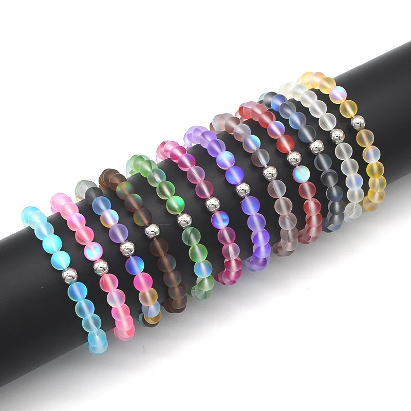

Hot selling jewelry Elastic rope beaded bracelet Colorful glass bead bracelet 8mm glitter stone bracelet
