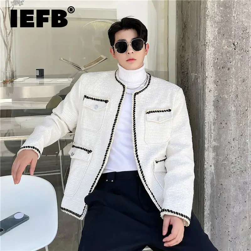 

IEFB осень 2023 новый тренд персонализированное грубое шерстяное пальто женское роскошное плетеное осеннее винтажное пальто без воротника с длинным рукавом