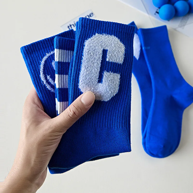 Klein blue socks ins tide brand socks cotton long tube Harajuku socks women's autumn and winter couples wear mid-tube men's sock