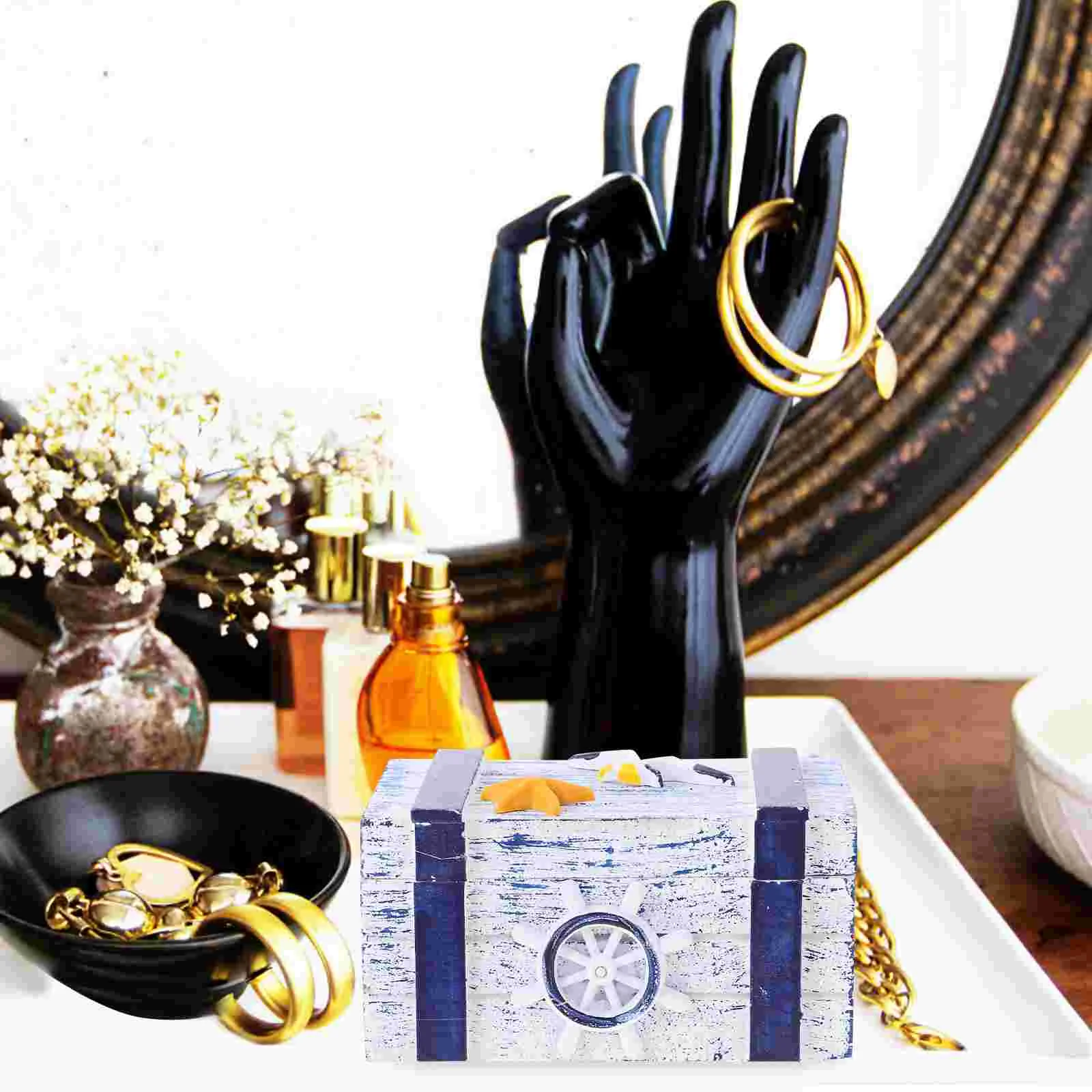 

Earring Storage Case Decorative Dresser Jewelry Organizer Wooden Holder Sundries Container Desktop Vanity Cases