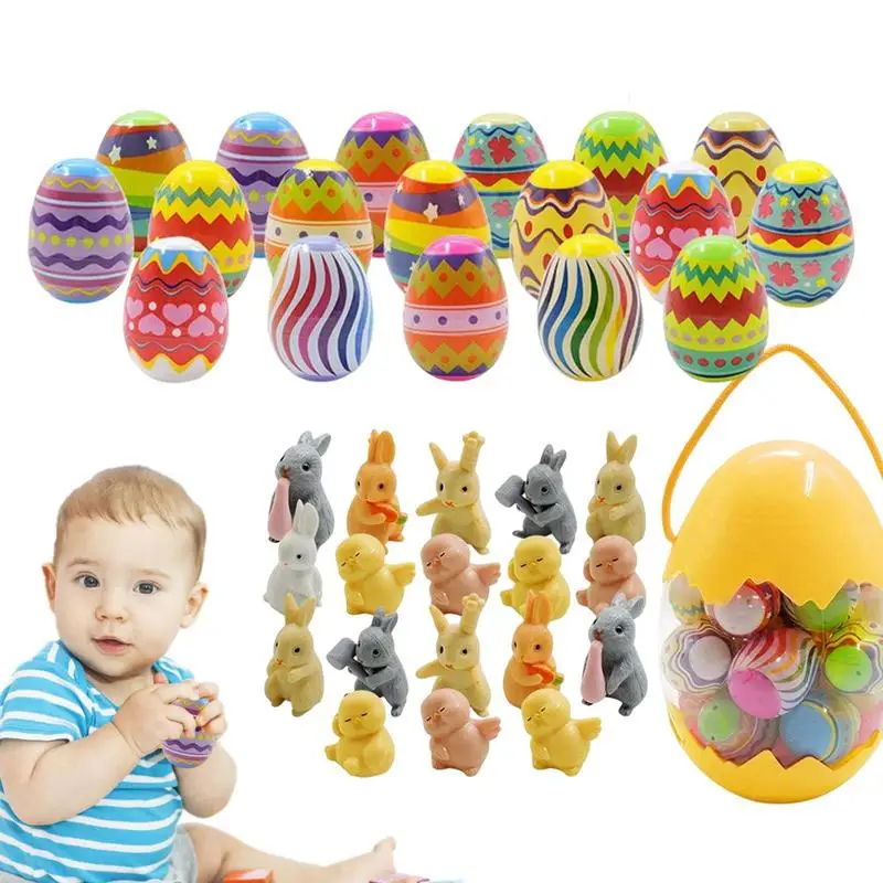 

Easter Eggs With Toys Inside 18 Pieces Colorful Toy Eggs With Cute Chick Bunny Animals Spring Easter Party Decorations