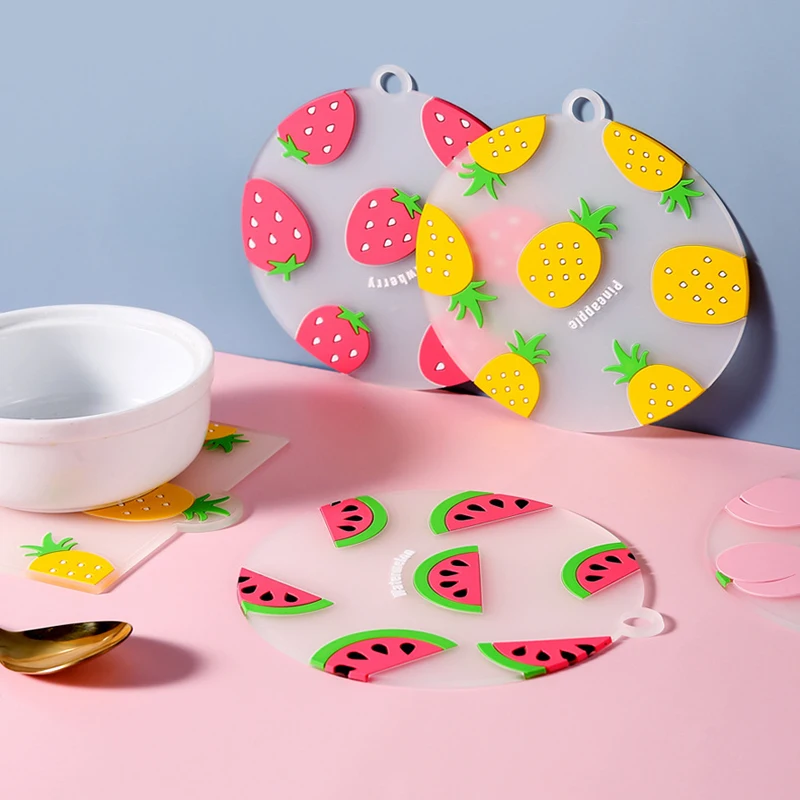 

Household Pot Heat-Proof Mat Cartoon Cute Fruit Shape Silicone Non Slip Coaster Simple Fruit Bowl Silica Gel Placemat