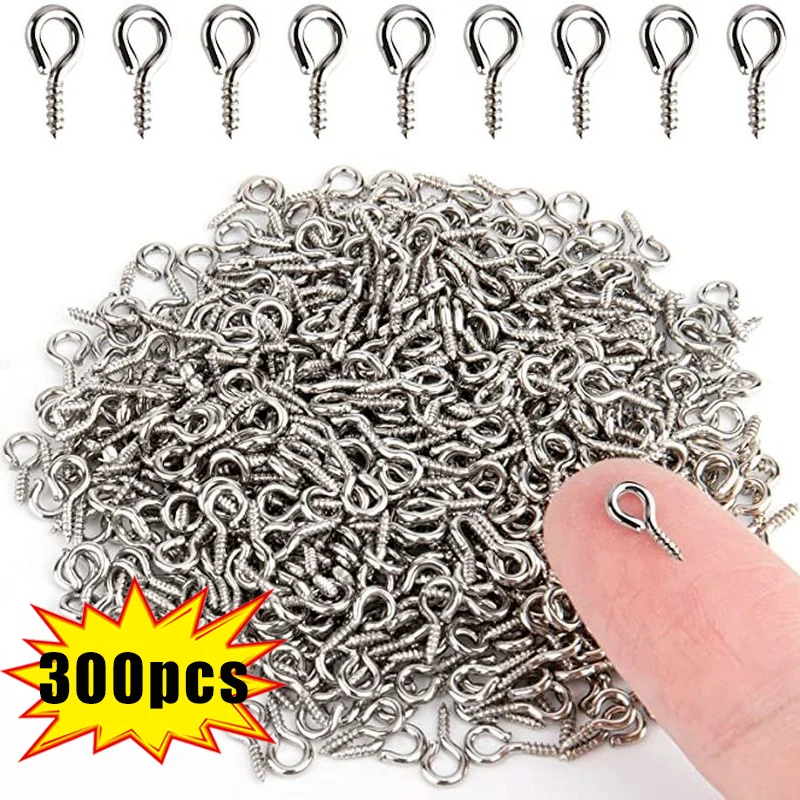 300pcs Stainless Steel Mini Eye Pins Small Tiny Eyepins Hooks Eyelets Screw Threaded Metal Clasps Hooks Jewelry for Making DIY