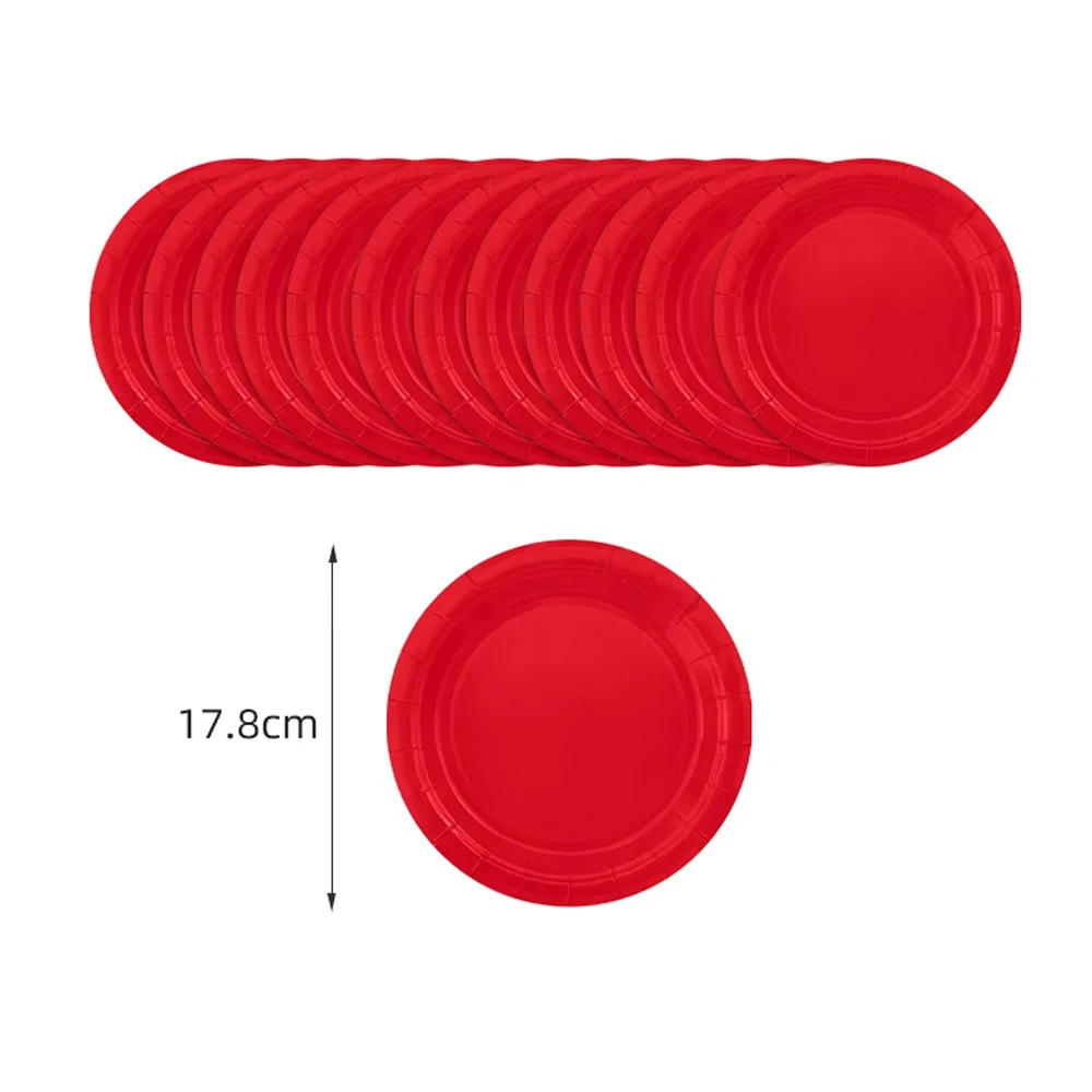 Фото Solid Red Theme Birthday Party Supplies Disposable Dinnerware Paper Napkin Cup Plate Tablecloth Banner for Wedding Decoration №3