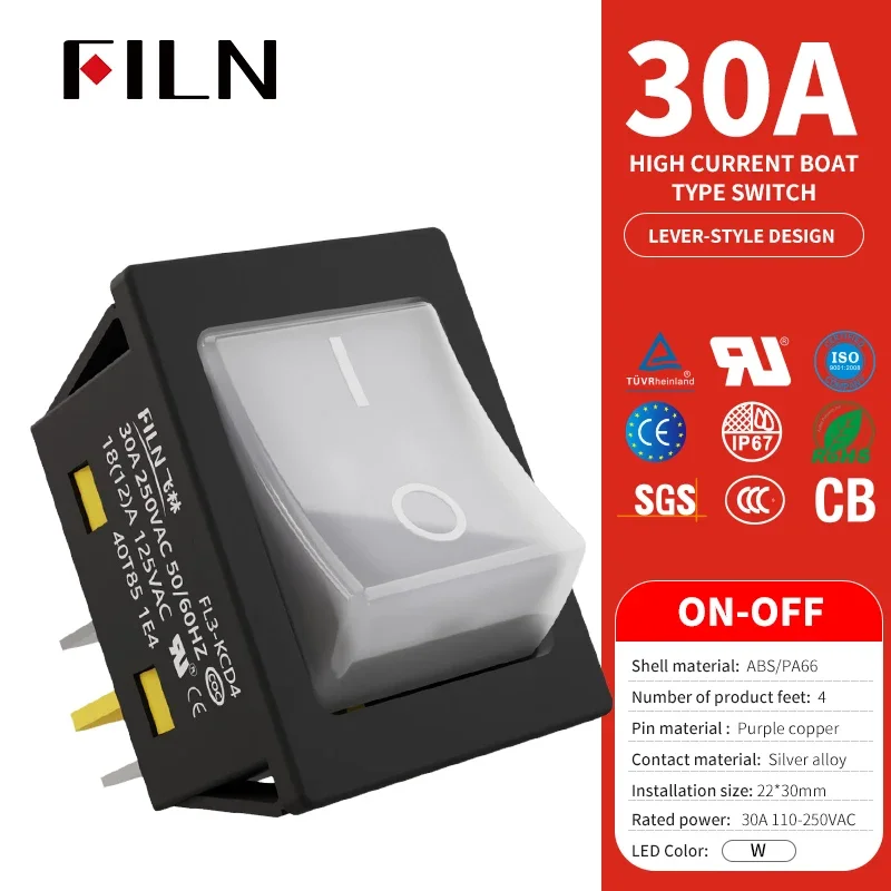 1 шт. 30x22 мм кулисный переключатель DPST для тяжелых условий эксплуатации 30A T85 с рейтингом IP67 водонепроницаемый 12-24 В/110-220 В для морской лодки с автоматическим тумблером управления