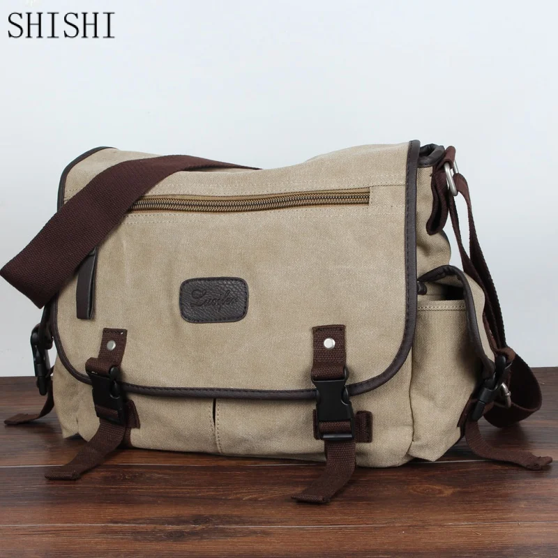 Causal Vintage Men's Shoulder Bag Canvas Simple Travel Crossbody Bag Messenger Bag Multi-function Laptop Handbag