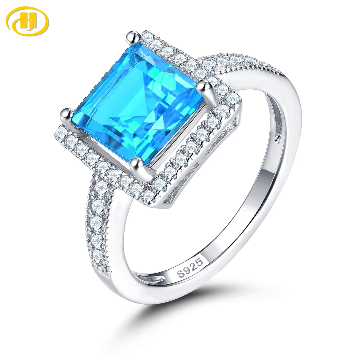 

Natural Genuine Blue Topaz Sterling Silver Rings S925 Jewelry 3.5 Carats Deep Blue Topaz Women Classic Top Quality Gifts