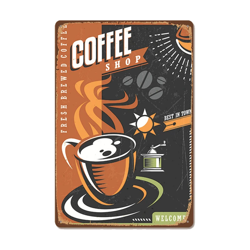 

Vintage Fresh Coffee Plaque Metal Tin Sign Retro Drink Coffee Poster Wall Stickers for Cafe Shop Restaurant Home Room Decor