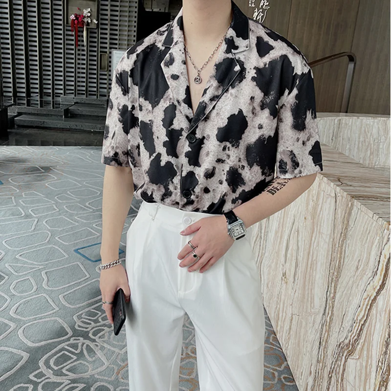 2022 Printed Shirts for Men Summer Short Sleeve Oversized Casual Shirt Streetwear Social Party Tuxedo Blouse Camisas Para Hombre
