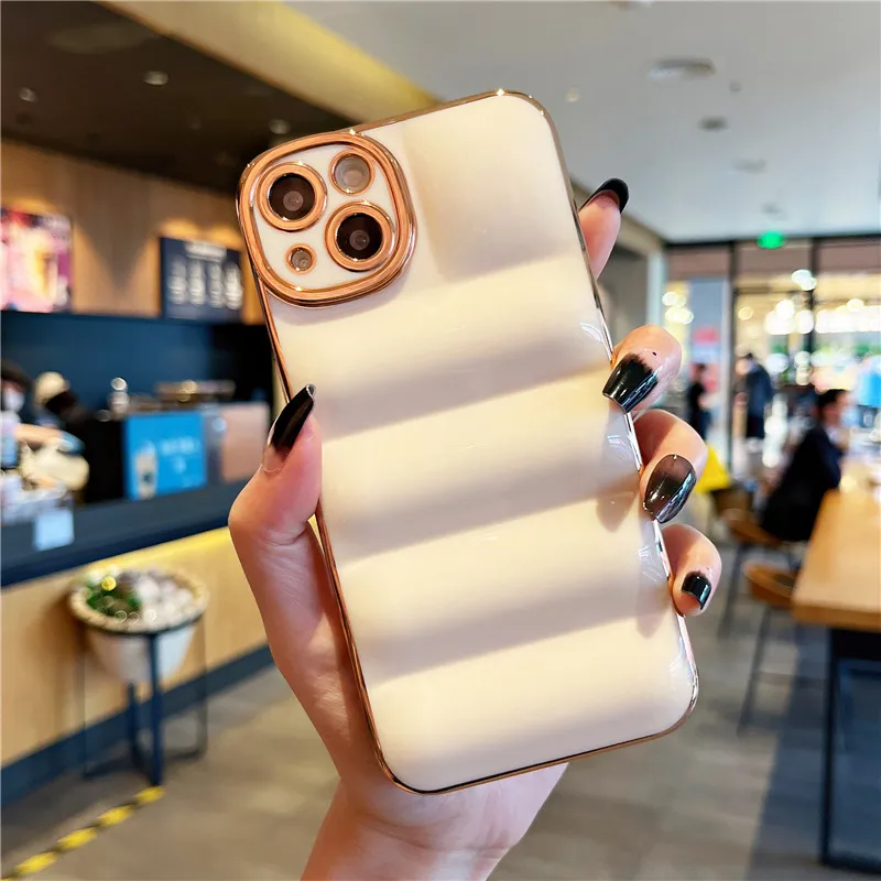 

Luxury Gold Plated Down Jacket Case for iPhone 13 Pro Max 12 8 Plus 7 XR XS X Silicone The Puffer Cover For iPhone 11 SE 2020