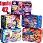 42 штукинабор, Покемон-карты в испанской железной коробке, боевой хобби, коллекционная игра, коллекционная игра, аниме, открытки Espaol, игра для детей