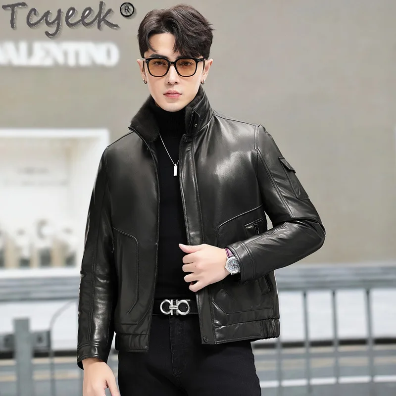 Tcyeek натуральная кожа пальто из козьей кожи зимняя мужская куртка теплая шуба