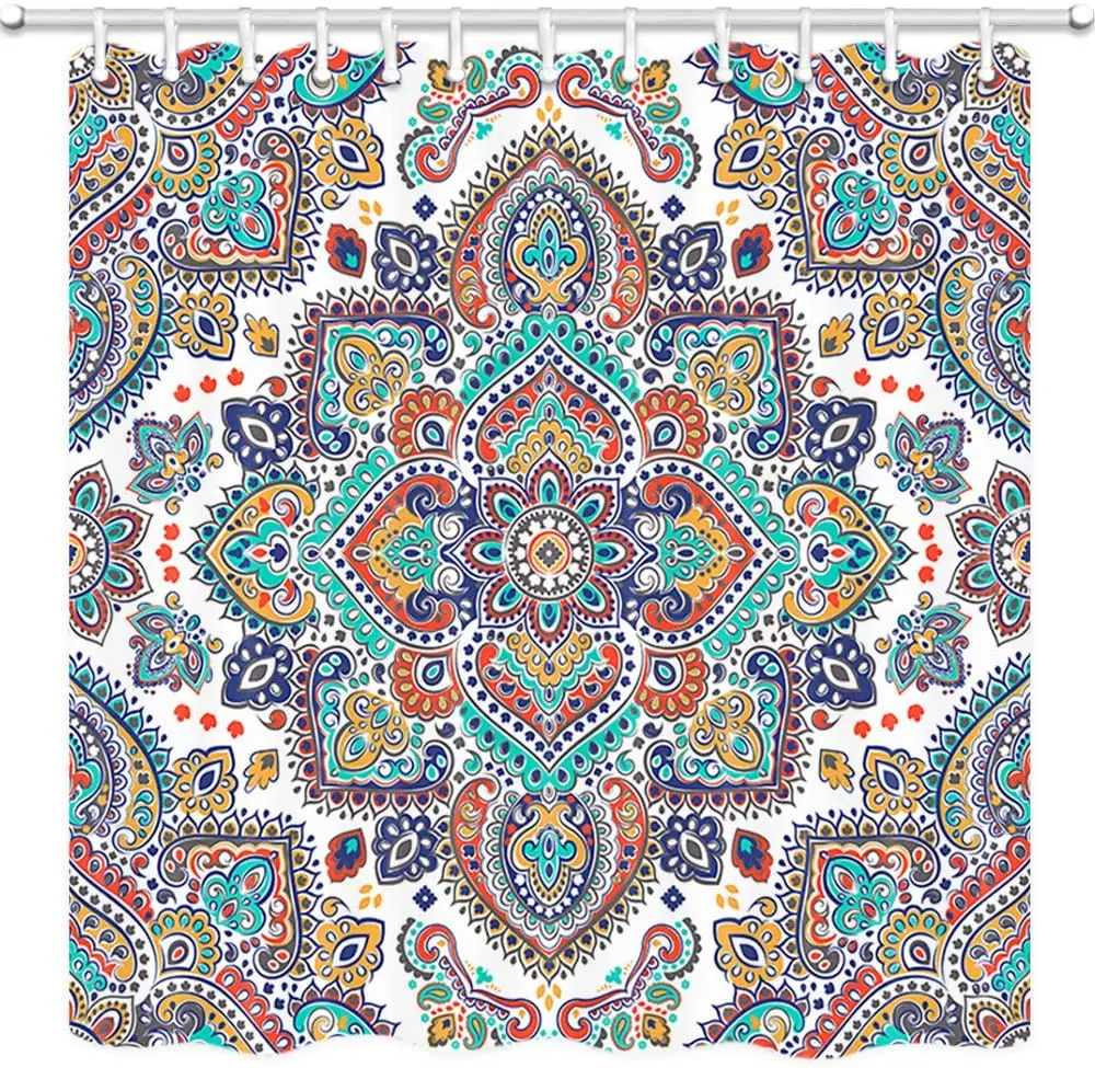 

Colorful Mandala Shower Curtain Floral Paisley Medallion Pattern Bathroom Curtain Polyester Fabric Bath Curtains with Hooks