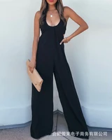 sexy u neck open back strap basic jumpsuits womens 2022 summer fashion new sleeveless hollow out black high waist jumpsuit