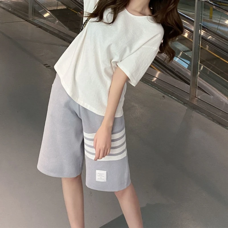 Casual Drawstring Shorts High Quality Summer Shorts Men and Women Four-bar Striped Baggy Korean Sports Shorts Hip Hop Streetwear