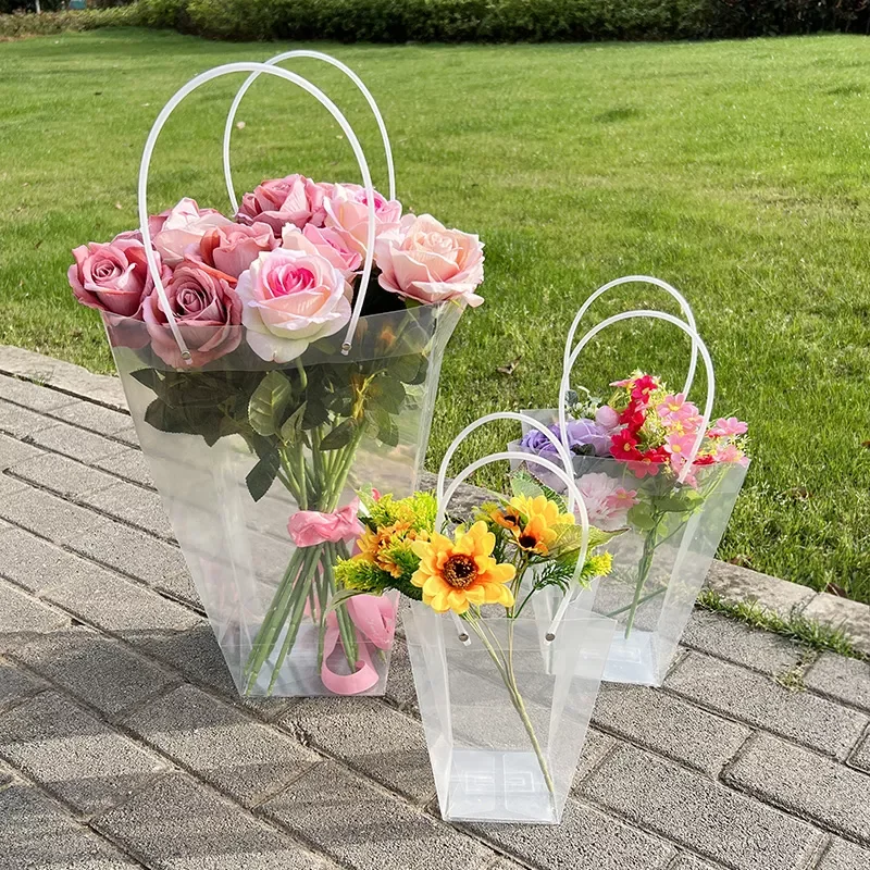 

NEW2022 Transparent Portable Flower Box Handy Gift Bag Waterproof Rose Gift Packaging Handbag Box Wedding Birthday Party Decor S
