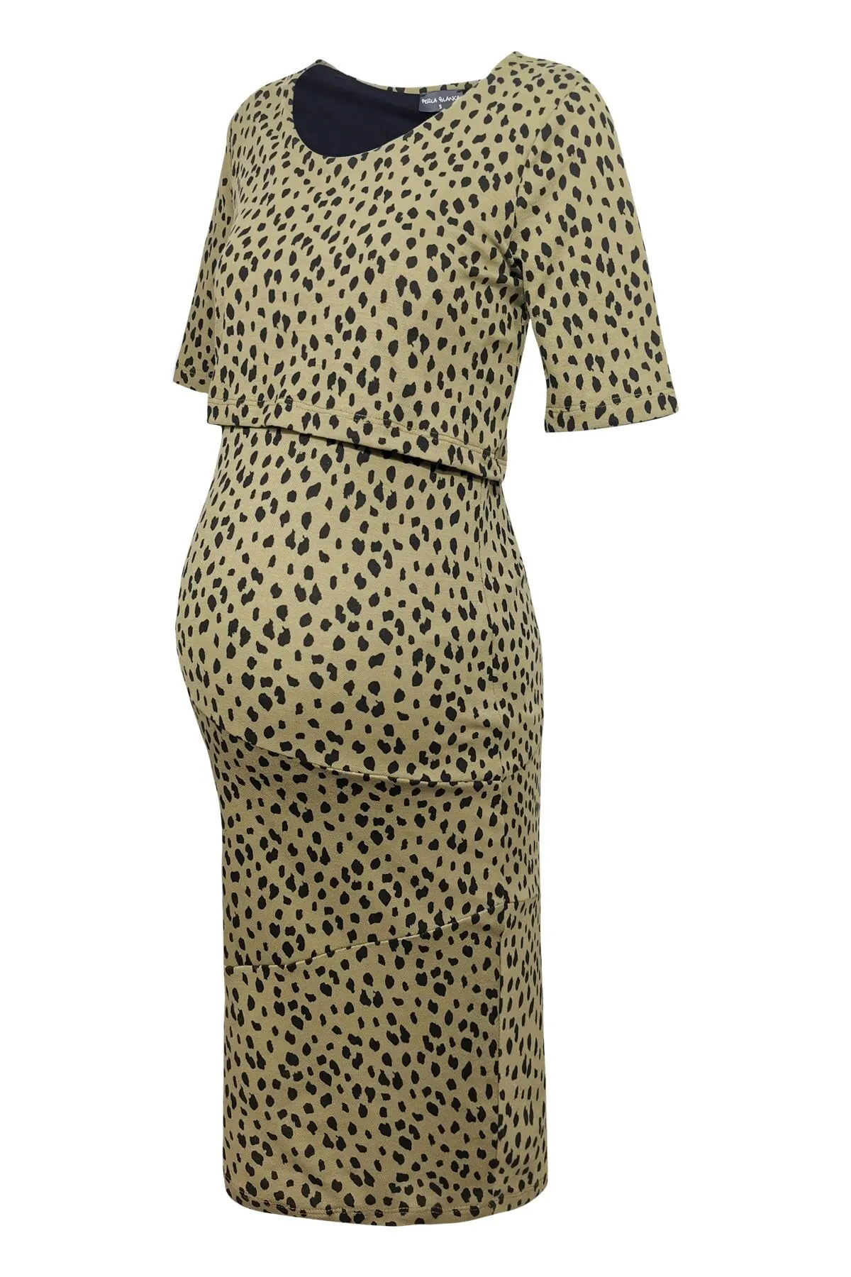 

Модное женское зеленое платье для грудного вскармливания в горошек для беременных