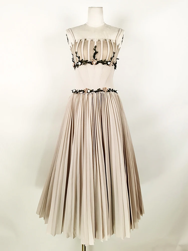 Женское плиссированное платье-кофта DEAT элегантное платье контрастных цветов с