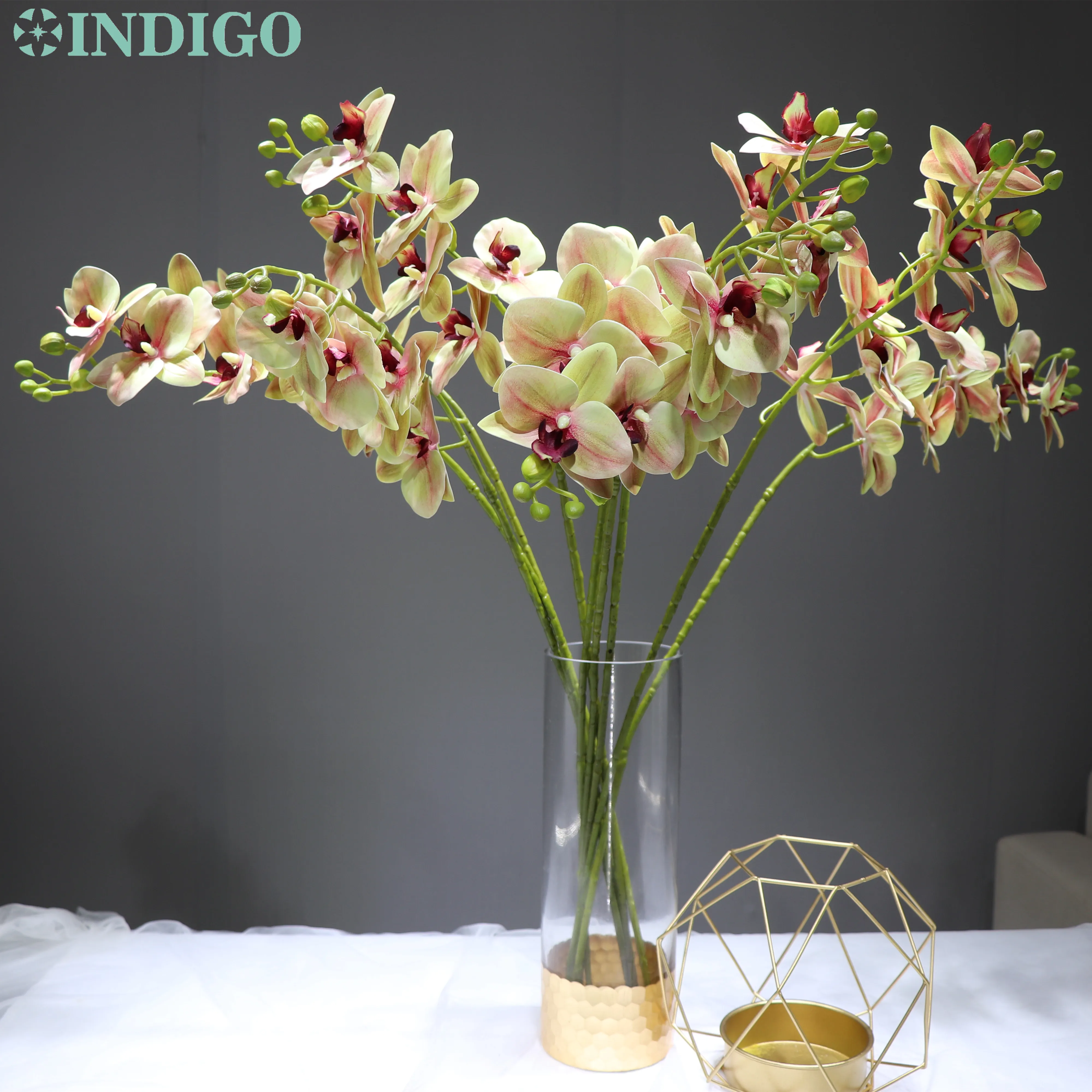 9 PCS /Lot Green Orchids Nature Flower 3D Real Touch Thailand Artificial Flower Office Table Decoration Florist Interior Trim