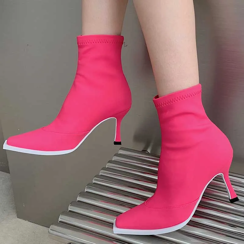 

Женские ботильоны из эластичной ткани, на квадратном каблуке, без застежки