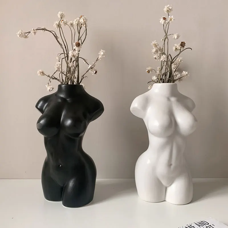 

White Woman Body Vase Ceramic Female Model for Home Room Decoration Handmade Collectible Art Piece Table Decorative Flower Vases