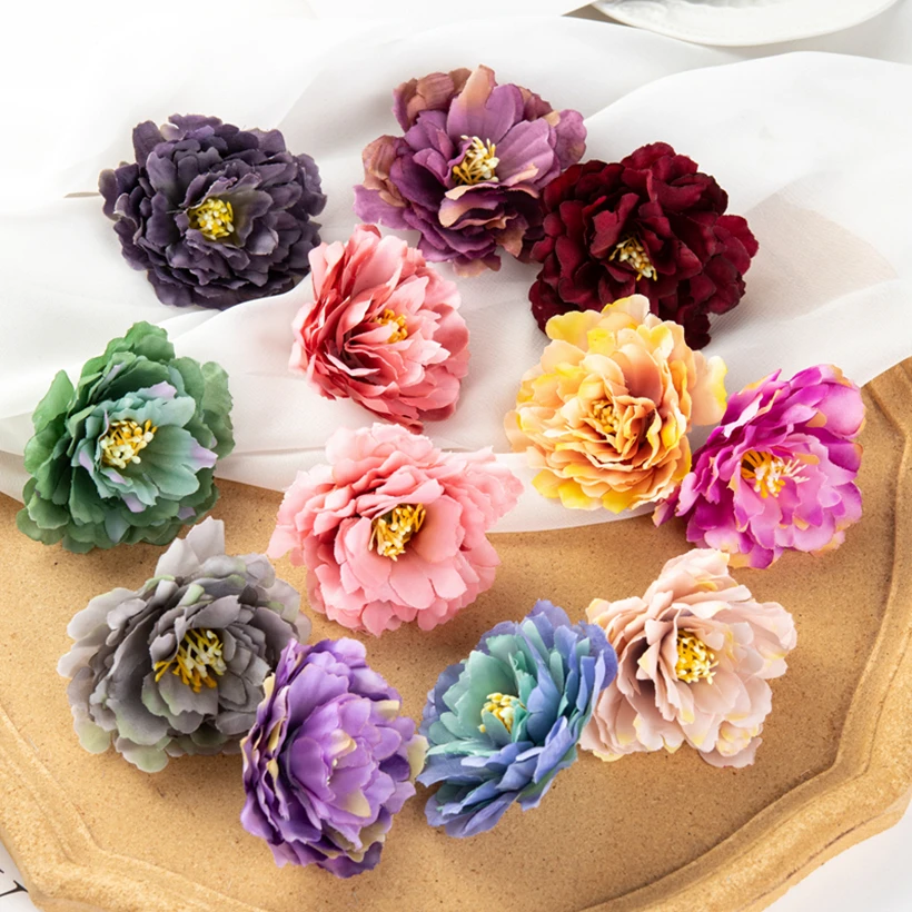 

100Pcs/lot 6Cm Artificial Flowers for Scrapbooking Wedding Home Decor Diy Christmas Wreaths Bridal Accessories Silk Stamen Peony