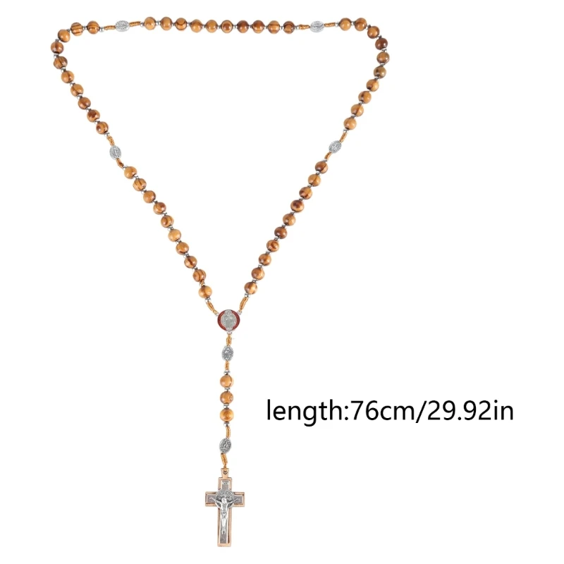Y1UB деревянные четки ручной работы ожерелье крест кулон религиозные украшения