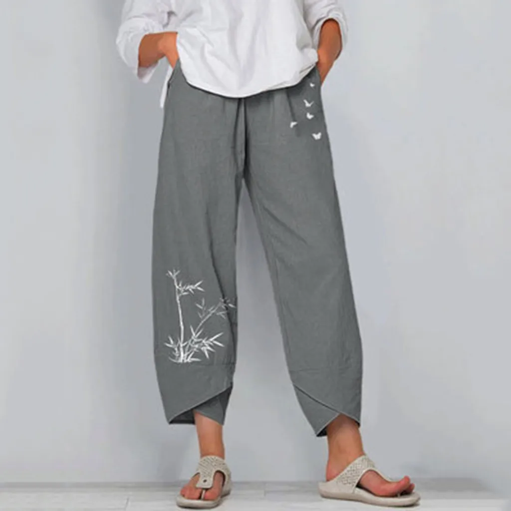 

Cotton Linen Printing Trousers High Waist Pants Pocket Hawaiian Beachwear Pantalettes Beach Women Pants Outfits Pantalon 2023