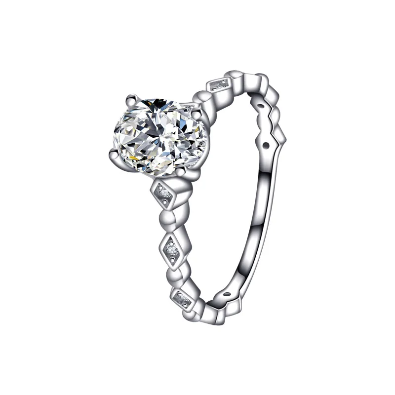 

2023 Fashion New S925 Silver Ring Elliptical Zircon Ring with Minimalist Design in Europe and America, Popular for Women's Rings