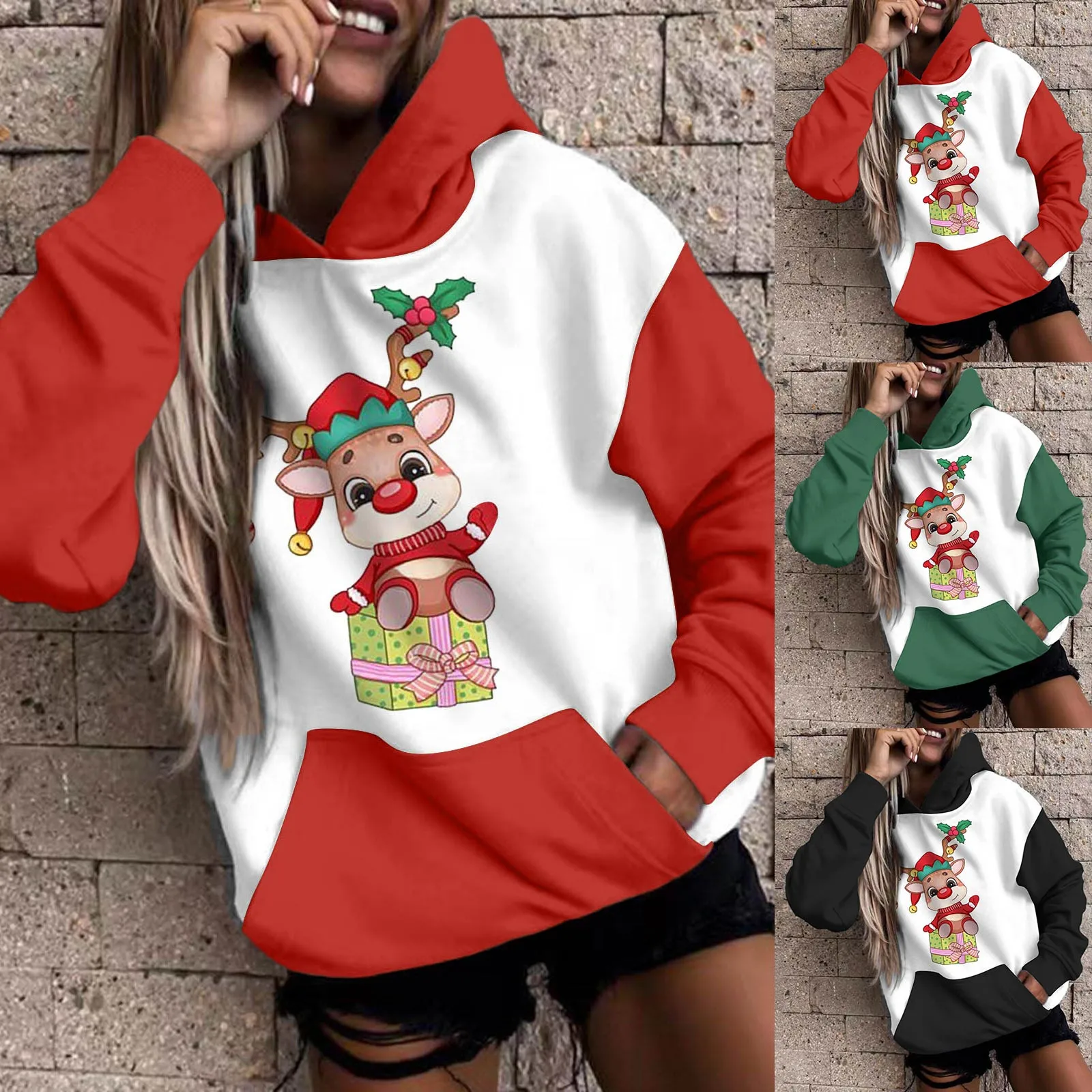 

Свитшот женский с принтом рождественской елки, длинная кофта в клетку с графическим принтом, тренировочная толстовка с капюшоном, туника, с...