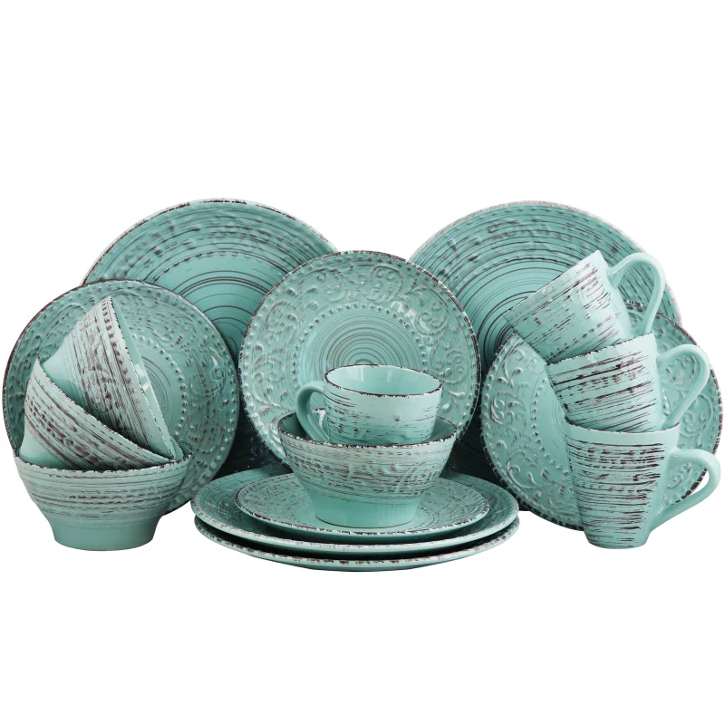 

Elama Malibu Waves 16-Piece Dinnerware Set in Turquoise