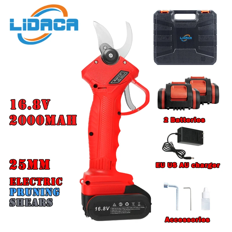LIDACA X25 16.8V Cordless Pruner Lithium-ion Pruning Shear Efficient Fruit Tree Bonsai Electric Tree Branches Cutter Landscaping