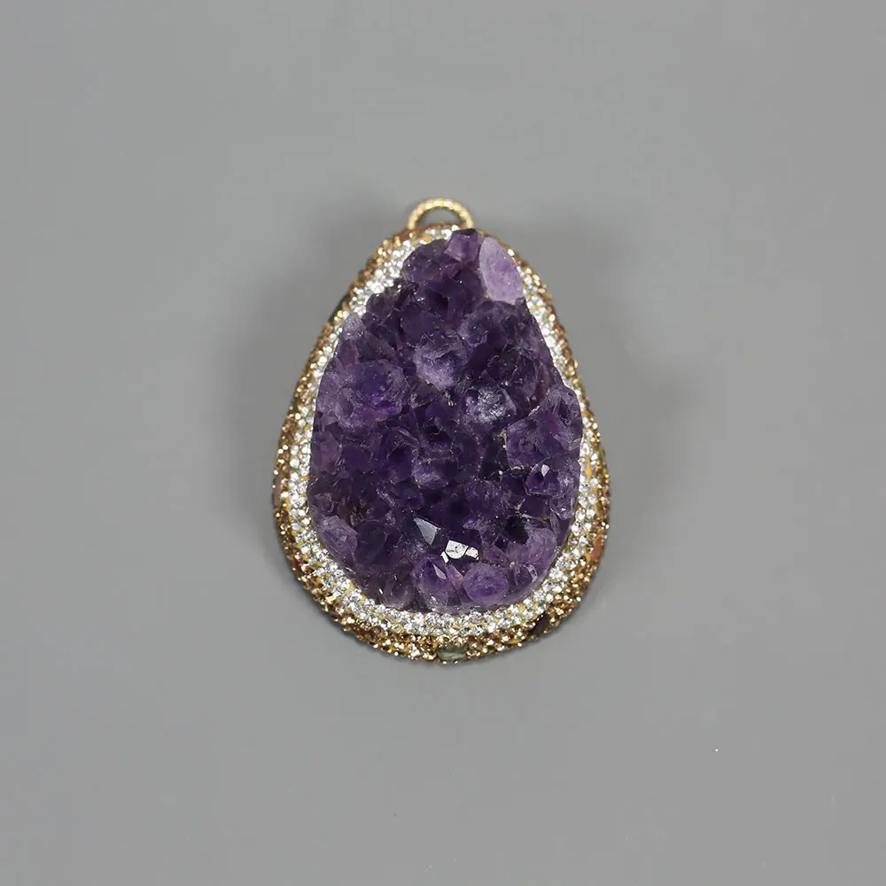 APDGG Natural Purple Amethyst Quartz Cluster Crystal Tourmaline Paved Freeform Shape Charms Necklace Pendant Jewelry Making DIY