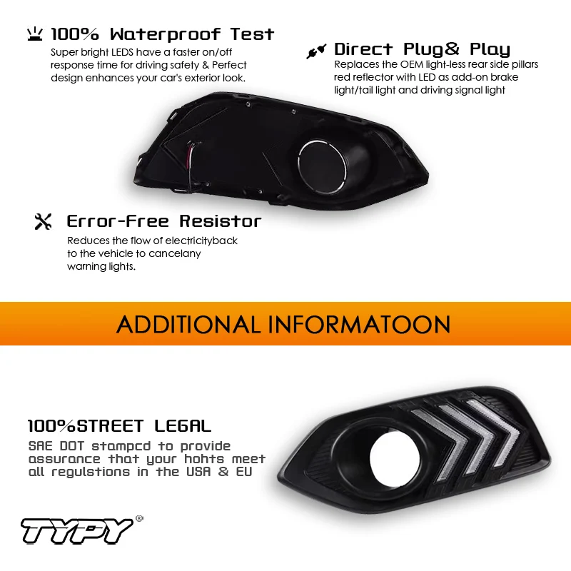 TYPY 2 шт. белые/желтые светодиодные дневные ходовые огни DRL противотуманные фары с