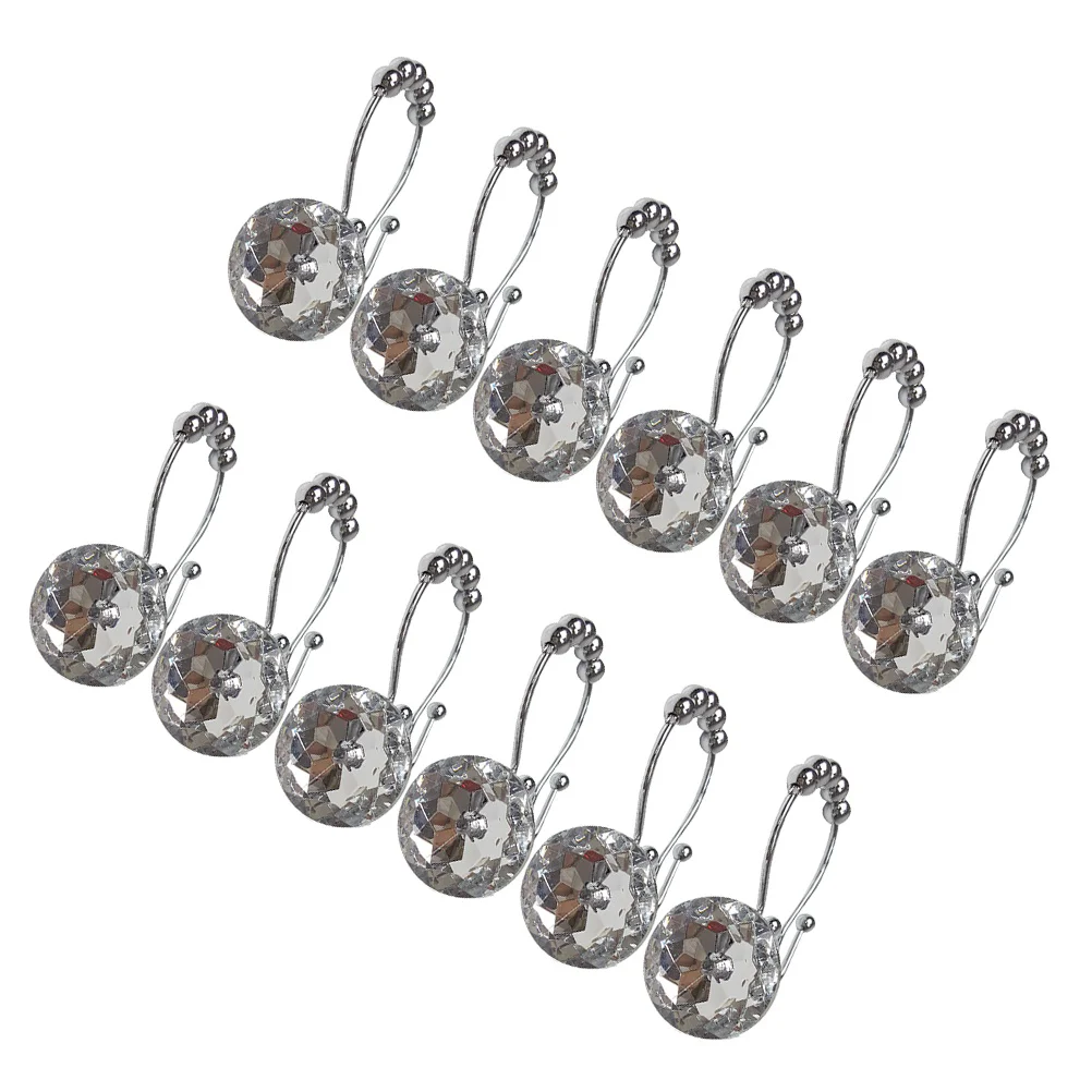 

12PCS Rust Resistant Double Hooks Glide Shower Ring Hangs for Both Shower Curtain and Liner (Stainless Steel Hook, White)
