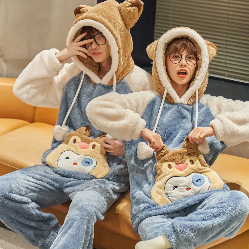 

New Couples Pajamas Set Hot Sale Kawaii Cute Cartoon Winter Warm Robe Suit Couple Birthday Party Cartoon Couples Pajamas