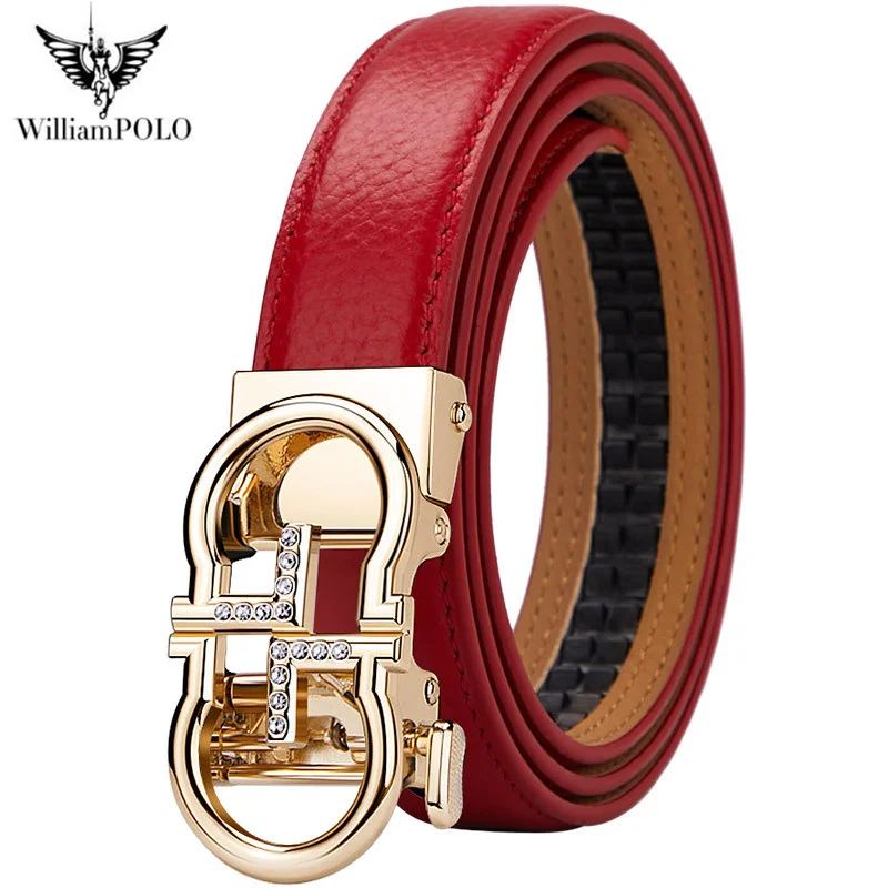 

WILLIAMPOLO Designer Luxury Belt For Women Genuine Leather Fashion Women's Waistband Business Alloy Automatic Buckle Belts 2022